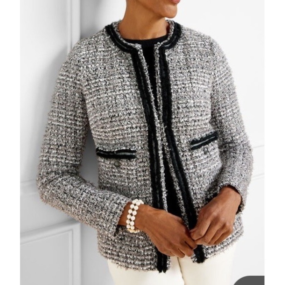 Talbots Twinkling Tweed Knit Jacket Women's 12 Black White Blazer Formal Holiday